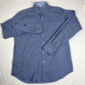 Bugatchi Mens Blue Plaid Button Front Long Sleeve Classic Fit Shirt Size XL E406